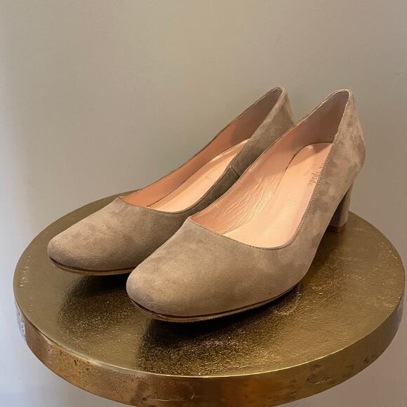 Kate Spade New York Dolores Suede Block Heel Pumps | Gray Neutral Taupe, 7M - Picture 9 of 10